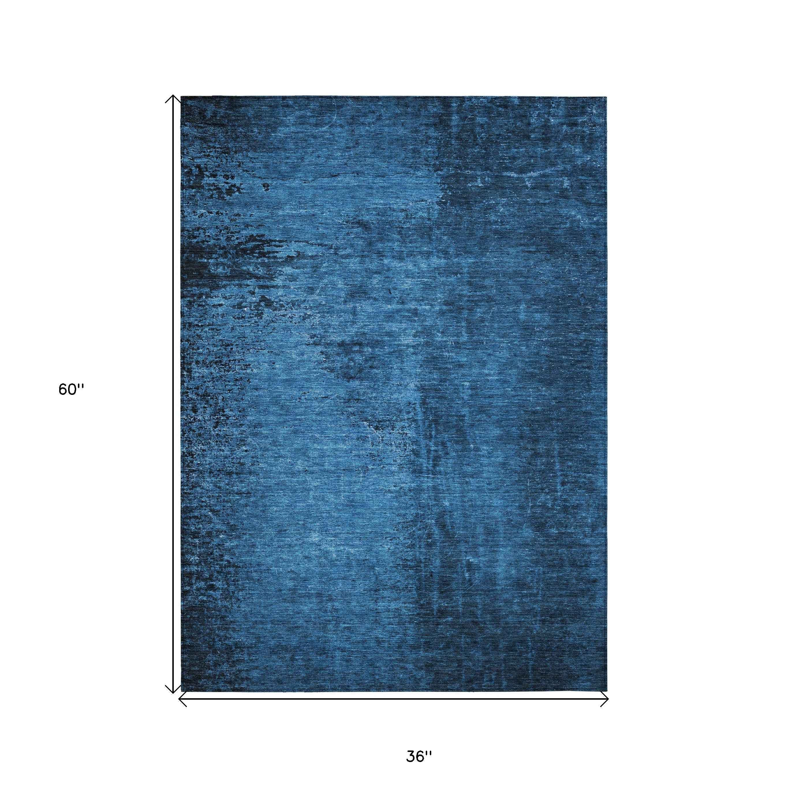 3' X 5' Navy Blue Abstract Washable Non Skid Indoor Outdoor Area Rug