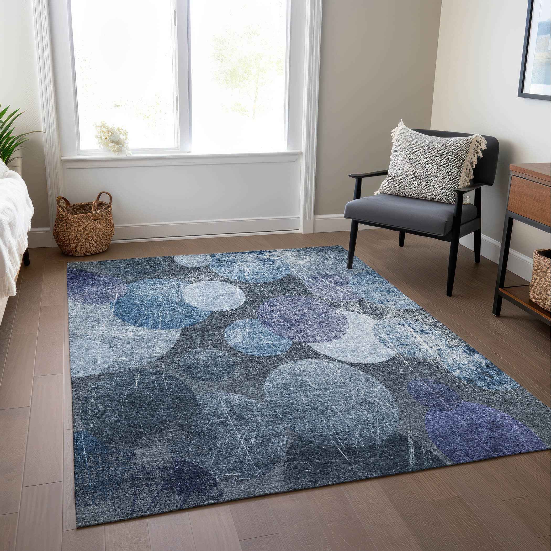 8' X 10' Gray and Blue Abstract Washable Non Skid Indoor Outdoor Area Rug