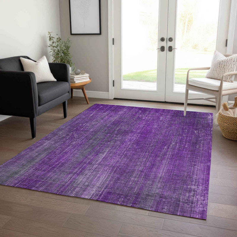 5' X 8' Purple Striped Washable Non Skid Indoor Outdoor Area Rug