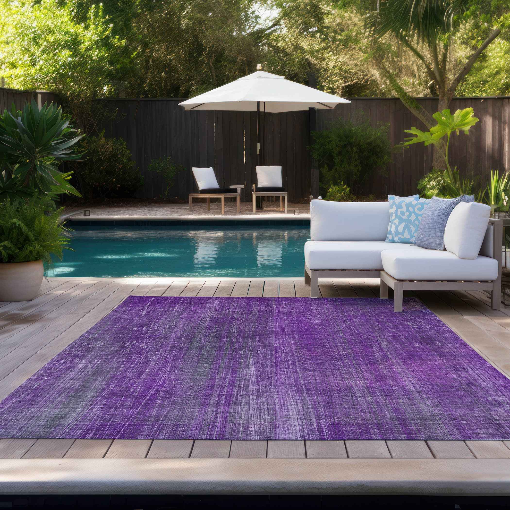 5' X 8' Purple Striped Washable Non Skid Indoor Outdoor Area Rug