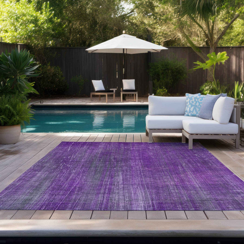 5' X 8' Purple Striped Washable Non Skid Indoor Outdoor Area Rug