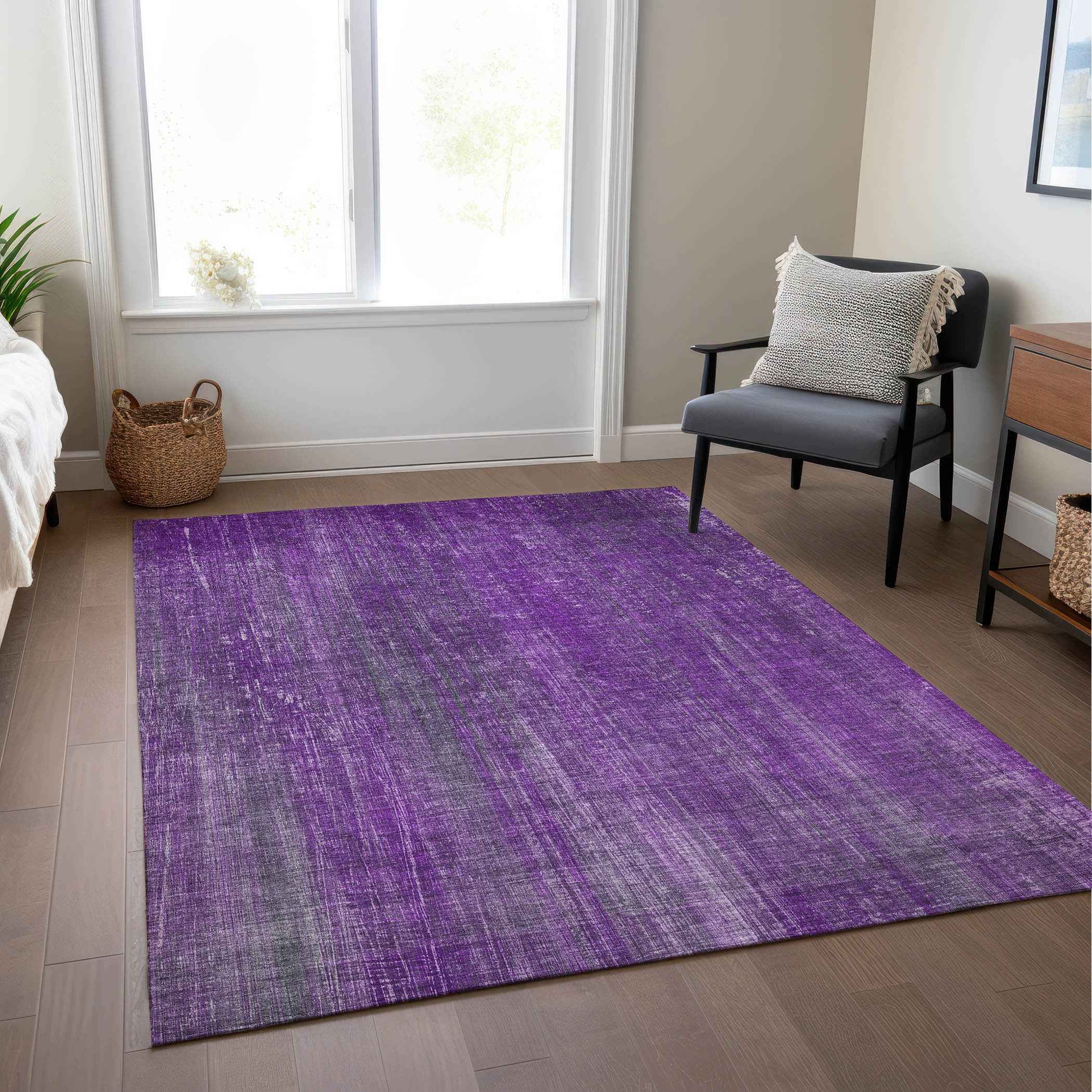 5' X 8' Purple Striped Washable Non Skid Indoor Outdoor Area Rug