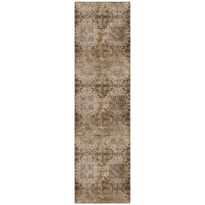 2' X 8' Taupe Floral Medallion Washable Non Skid Indoor Outdoor Runner Rug