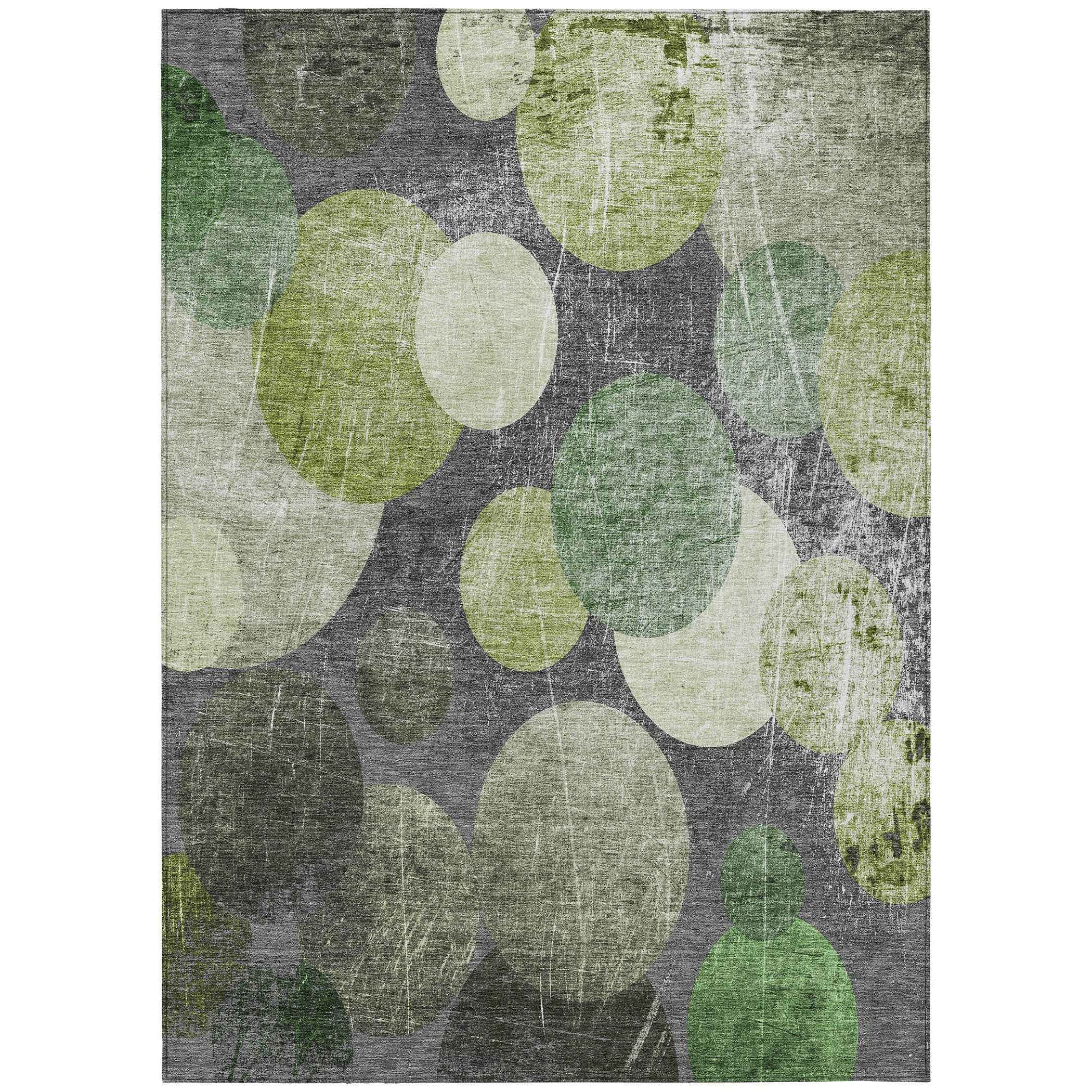 3' X 5' Green and Gray Abstract Washable Non Skid Indoor Outdoor Area Rug