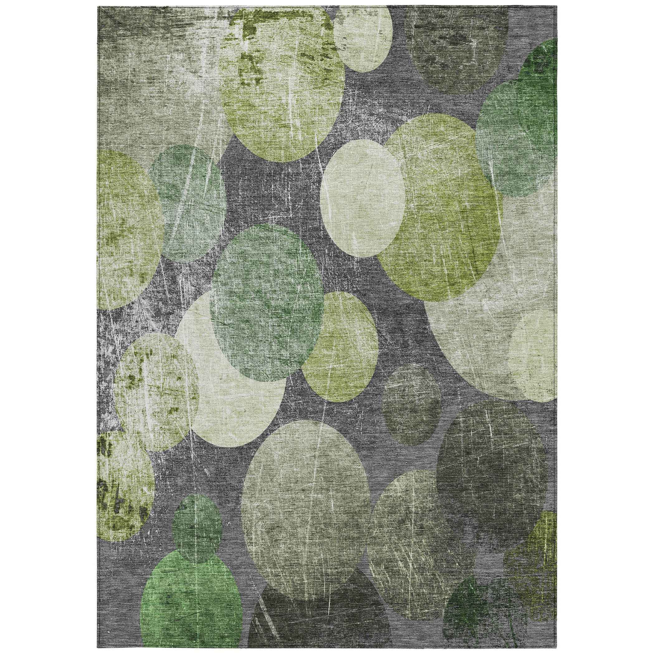 3' X 5' Green and Gray Abstract Washable Non Skid Indoor Outdoor Area Rug