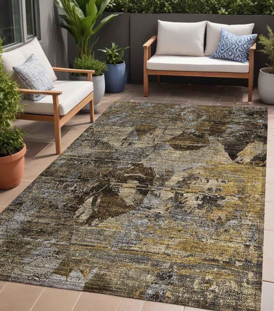 5' X 8' Brown Terracotta and Gray Floral Washable Non Skid Indoor Outdoor Area Rug