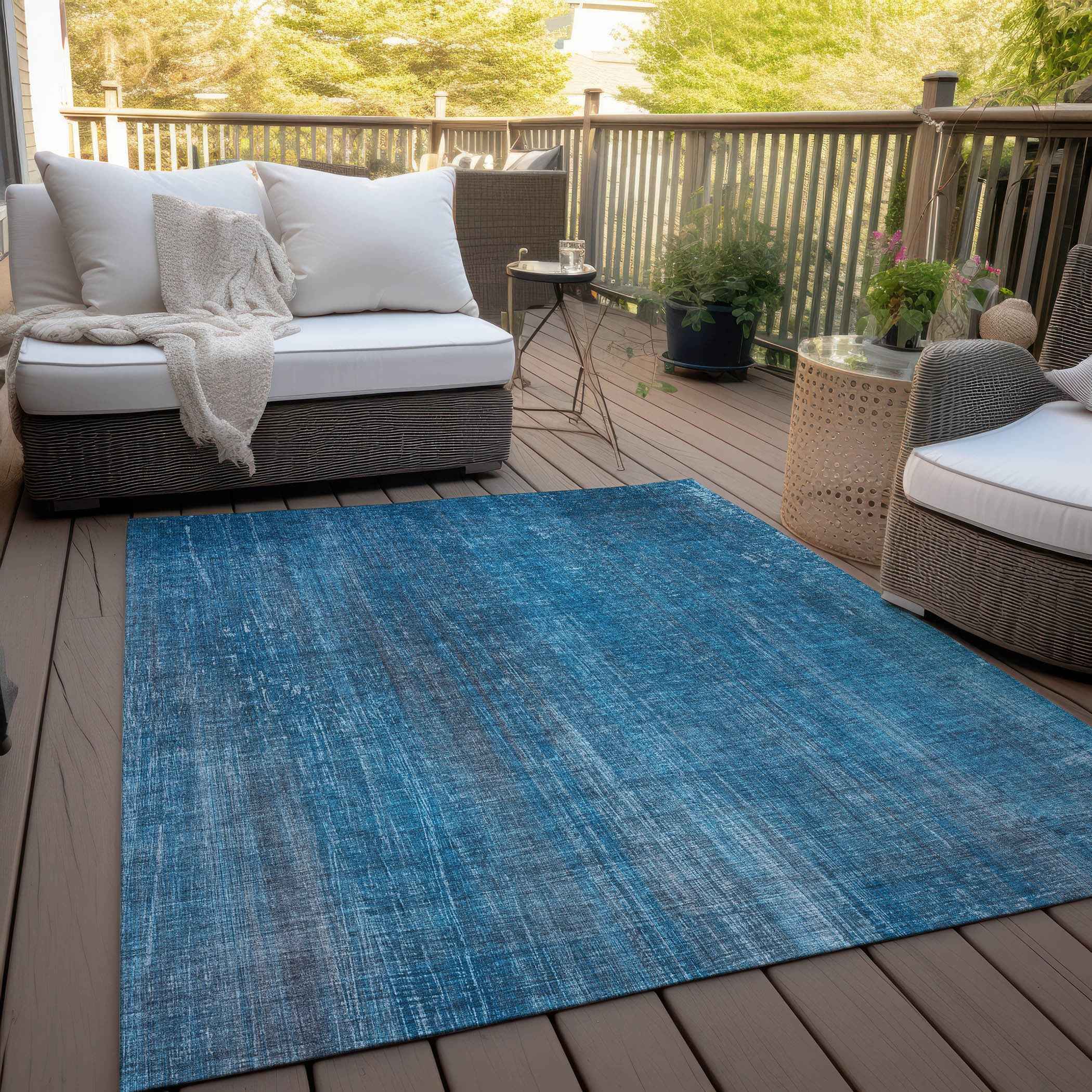 3' X 5' Blue Striped Washable Non Skid Indoor Outdoor Area Rug