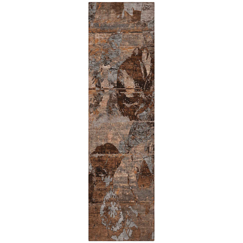 2' X 8' Brown Terracotta and Gray Abstract Washable Indoor Outdoor Runner Rug