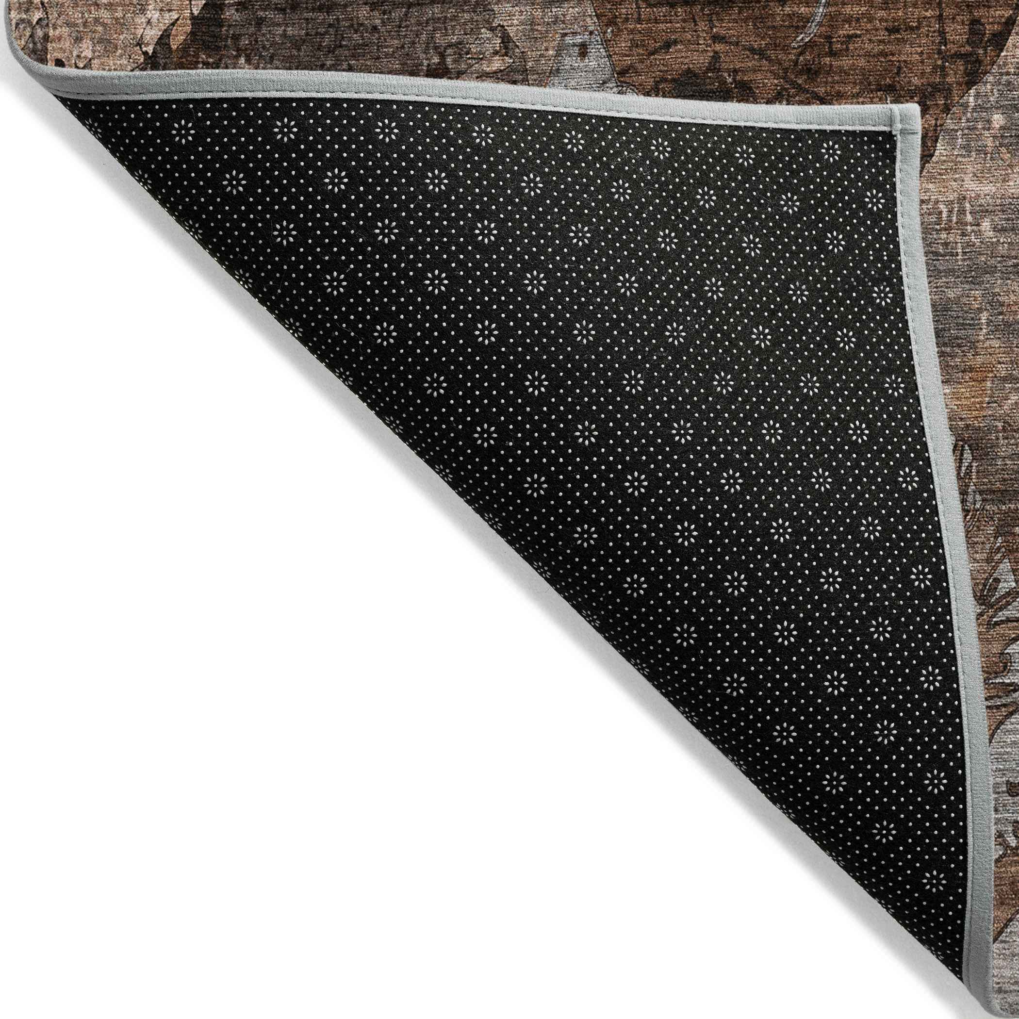 2' X 8' Brown Terracotta and Gray Abstract Washable Indoor Outdoor Runner Rug