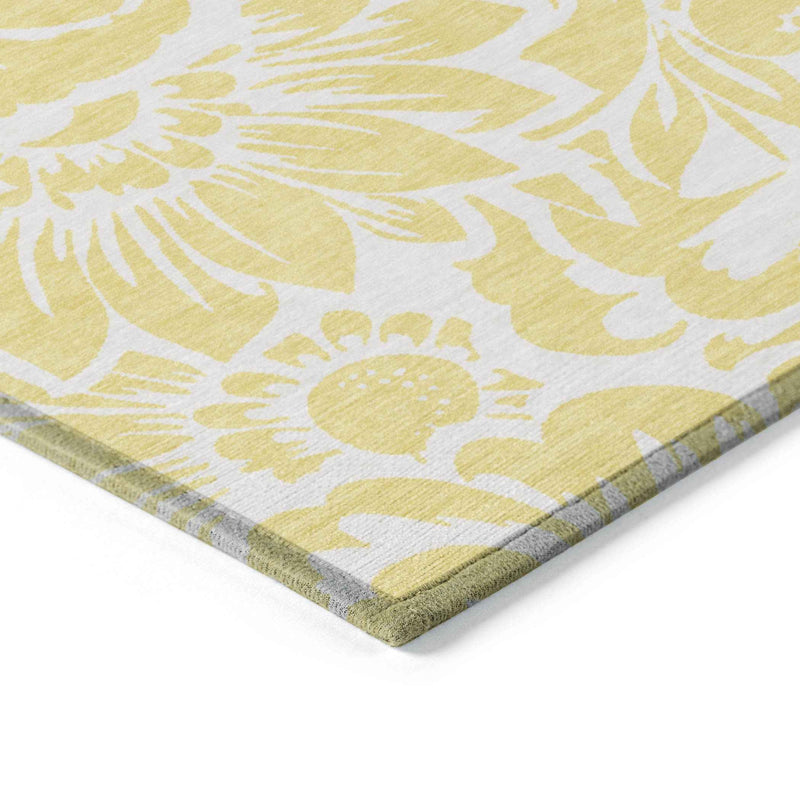 8' X 10' Yellow and Ivory Floral Washable Non Skid Indoor Outdoor Area Rug