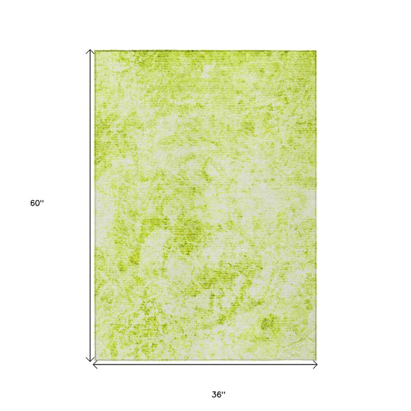 3' X 5' Lime Green Abstract Washable Non Skid Indoor Outdoor Area Rug