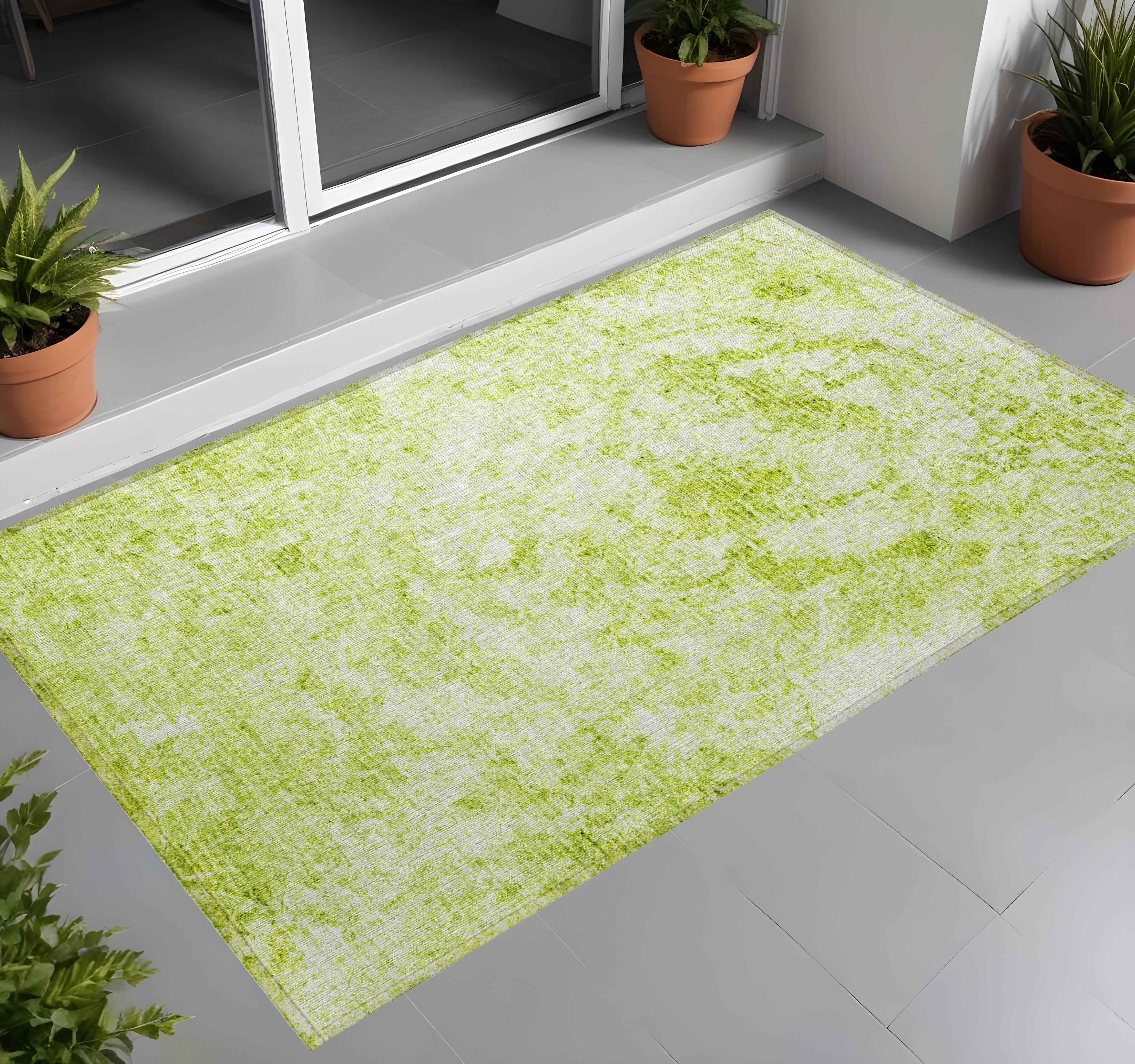 3' X 5' Lime Green Abstract Washable Non Skid Indoor Outdoor Area Rug