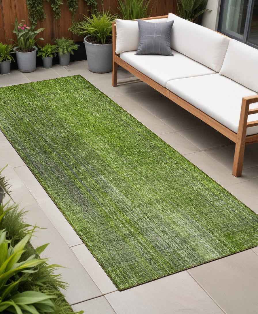 8' Runner Green Striped Washable Non Skid Indoor Outdoor Runner Rug