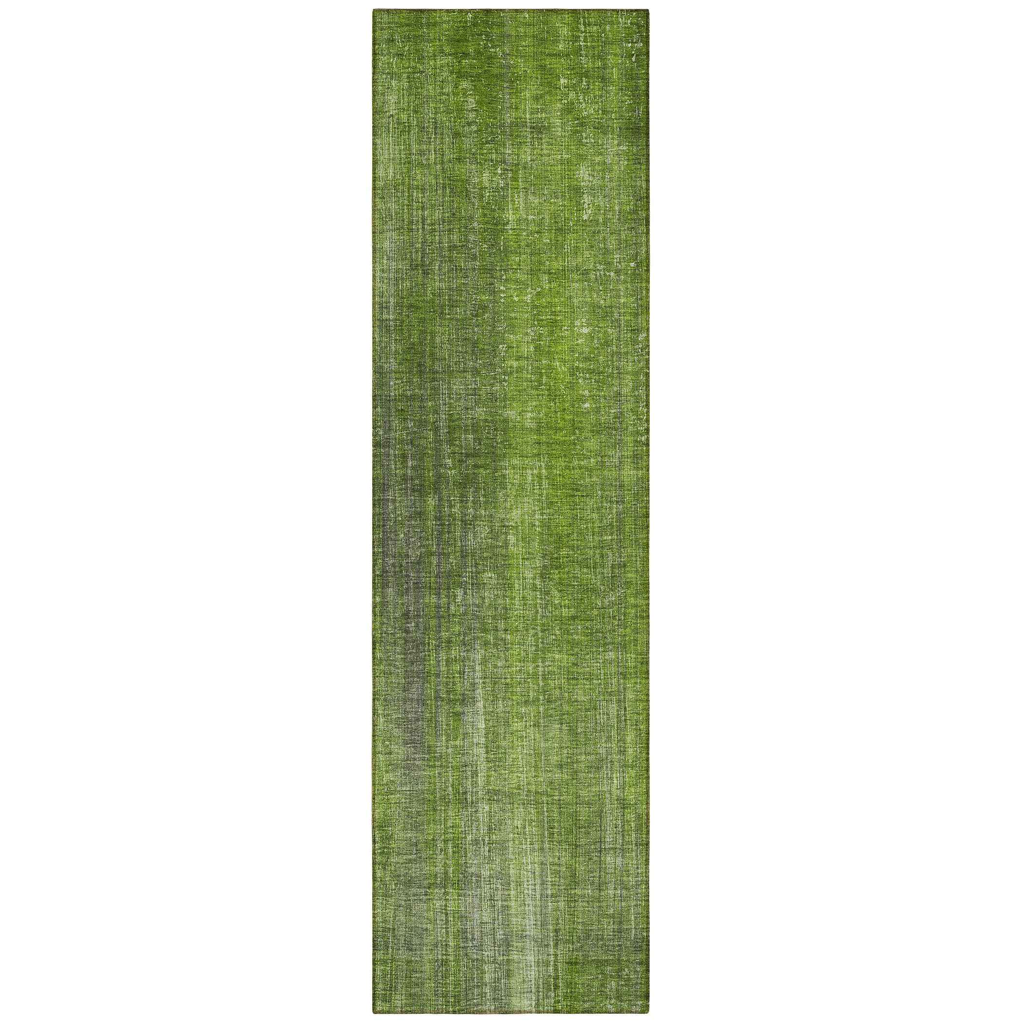 8' Runner Green Striped Washable Non Skid Indoor Outdoor Runner Rug