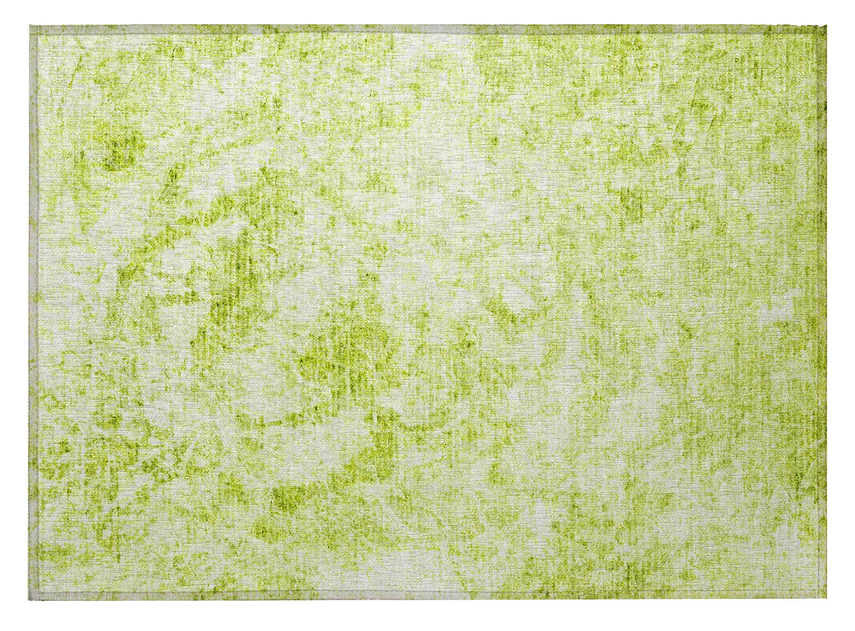 2' X 3' Lime Green Abstract Washable Non Skid Indoor Outdoor Area Rug