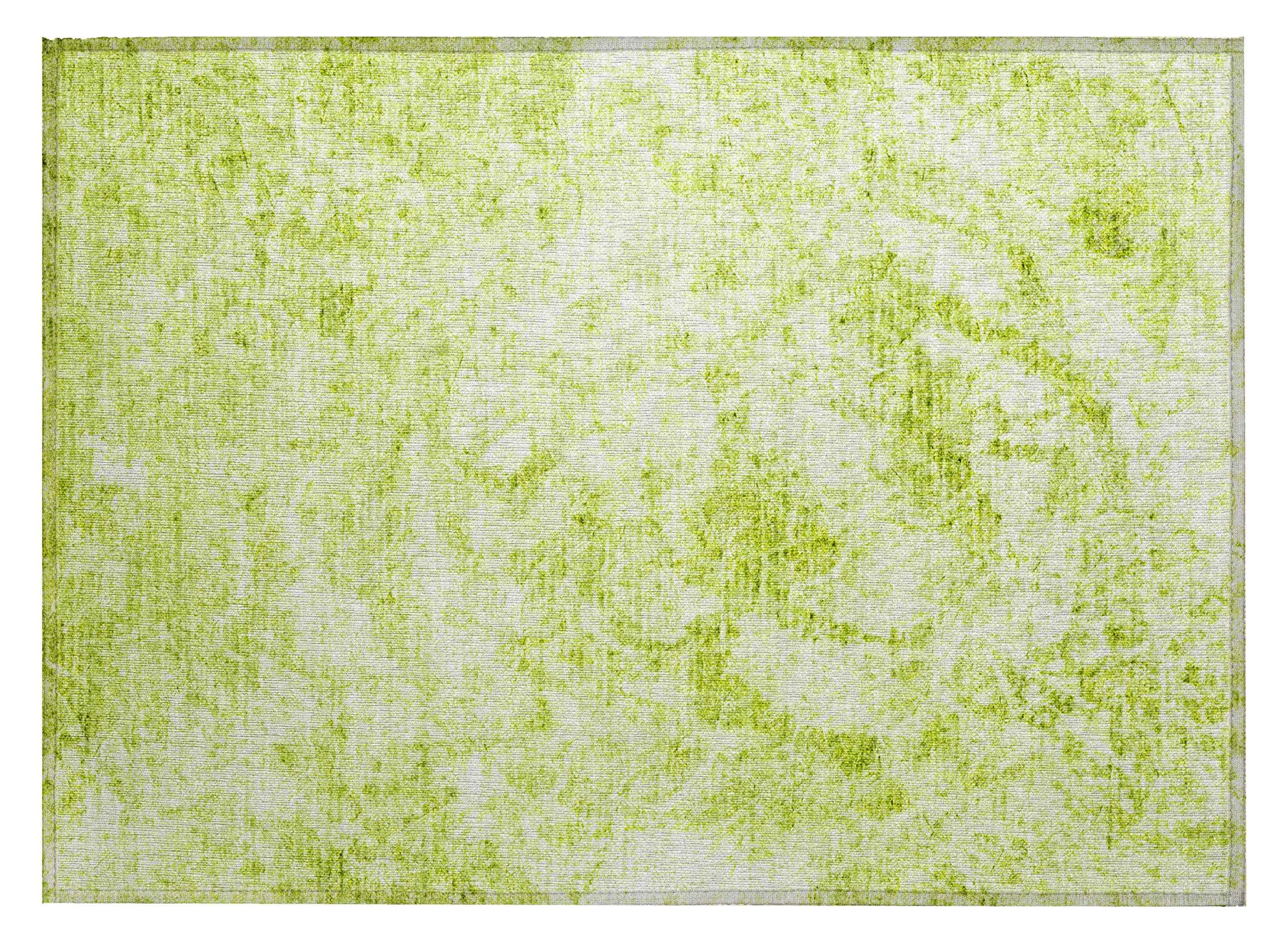 2' X 3' Lime Green Abstract Washable Non Skid Indoor Outdoor Area Rug