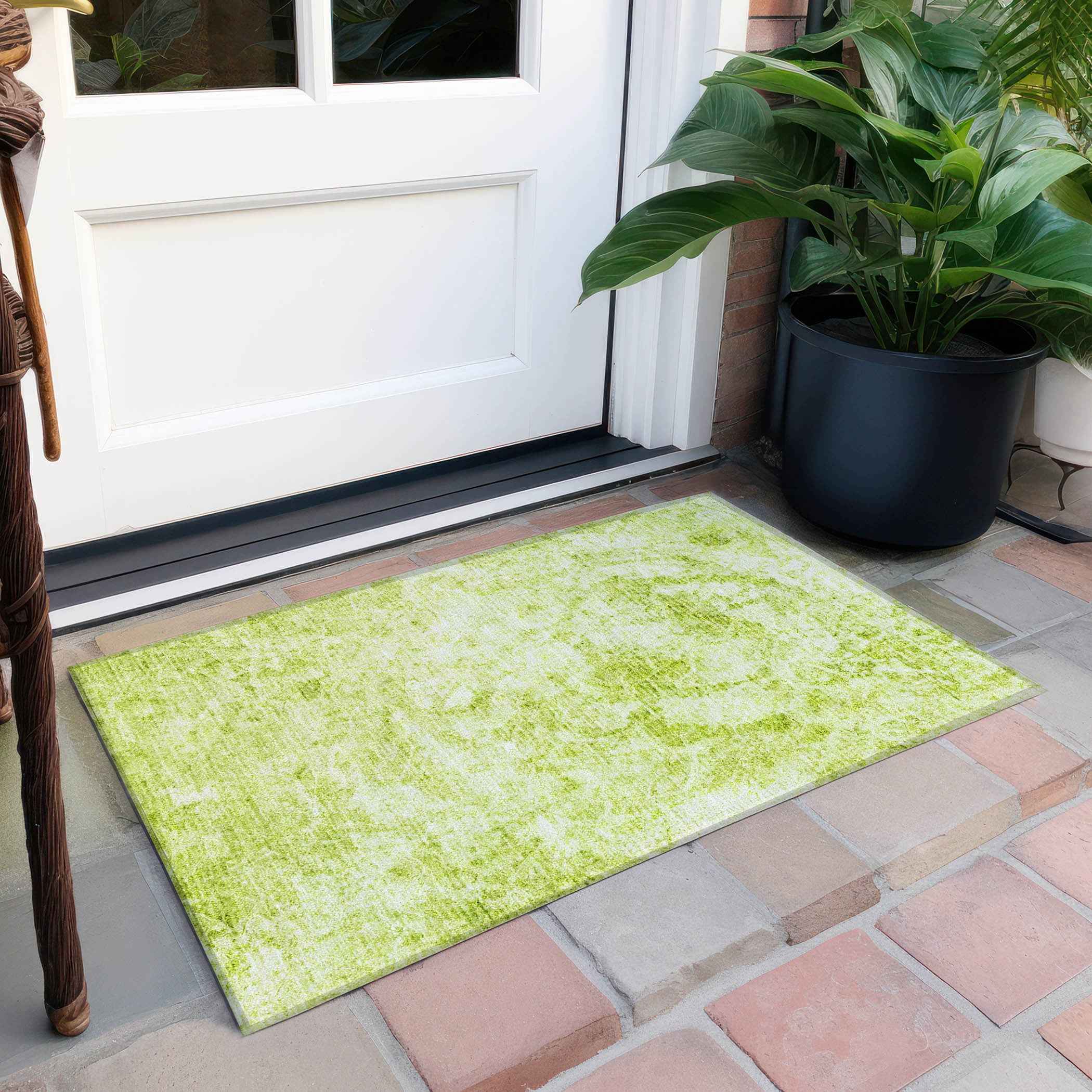 2' X 3' Lime Green Abstract Washable Non Skid Indoor Outdoor Area Rug