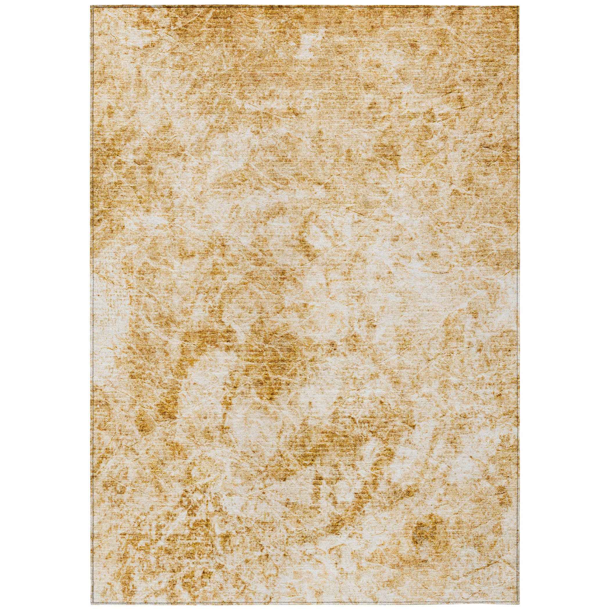 8' X 10' Beige and Gold Abstract Washable Non Skid Indoor Outdoor Area Rug