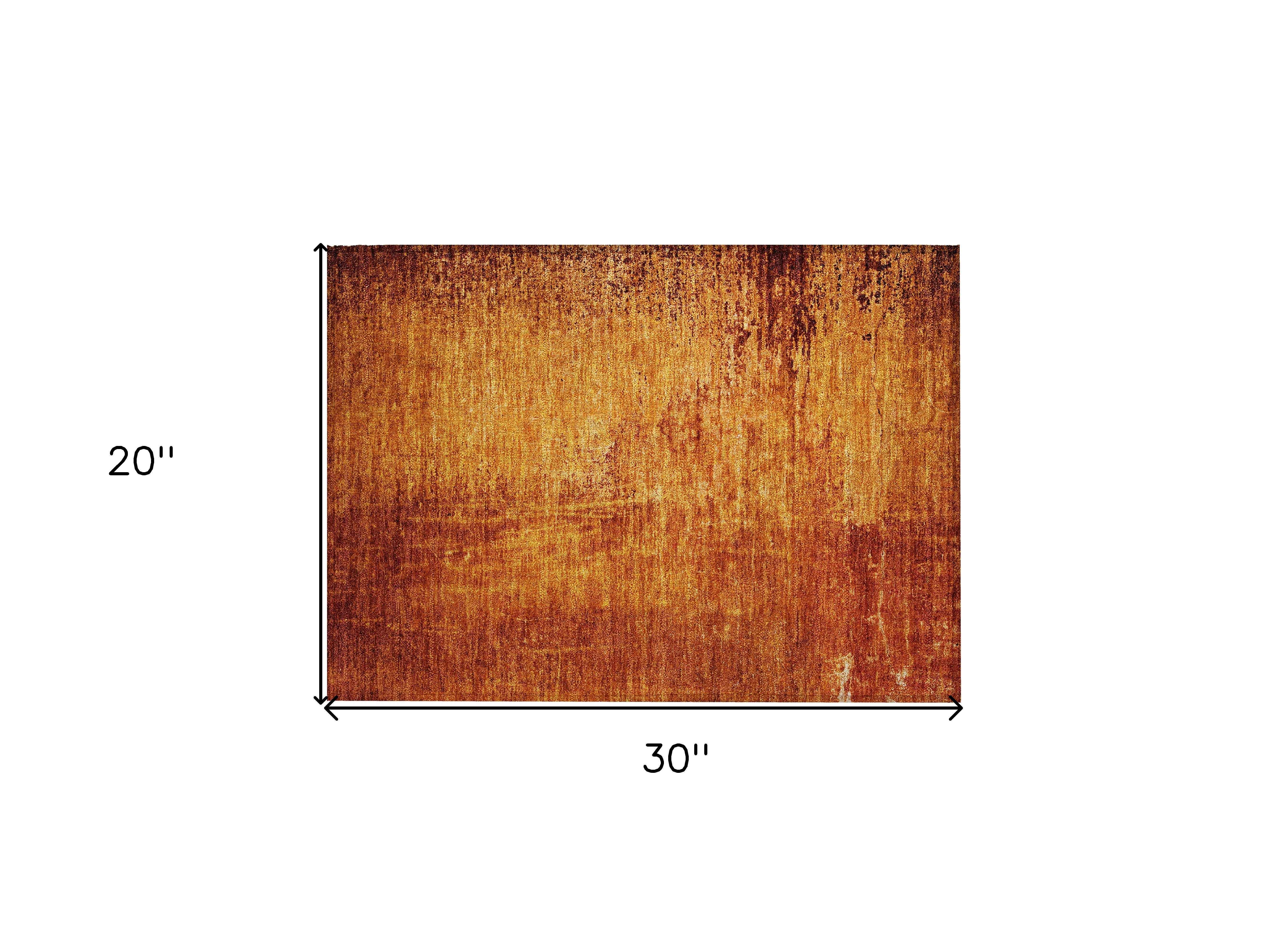 2' X 3' Orange Abstract Washable Non Skid Indoor Outdoor Area Rug