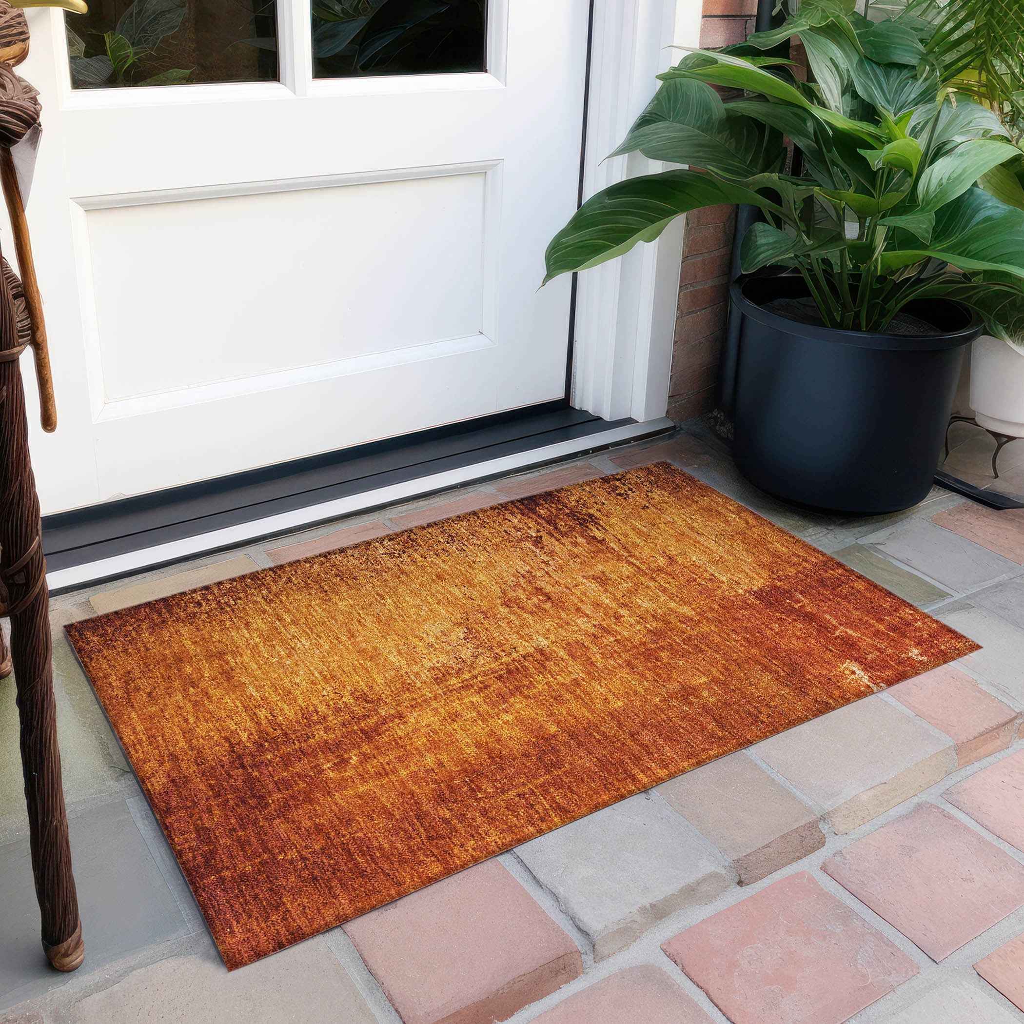 2' X 3' Orange Abstract Washable Non Skid Indoor Outdoor Area Rug