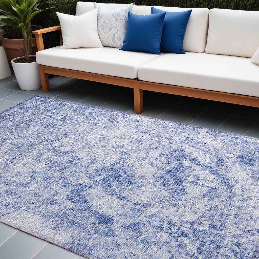 8' X 10' Blue Abstract Washable Non Skid Indoor Outdoor Area Rug