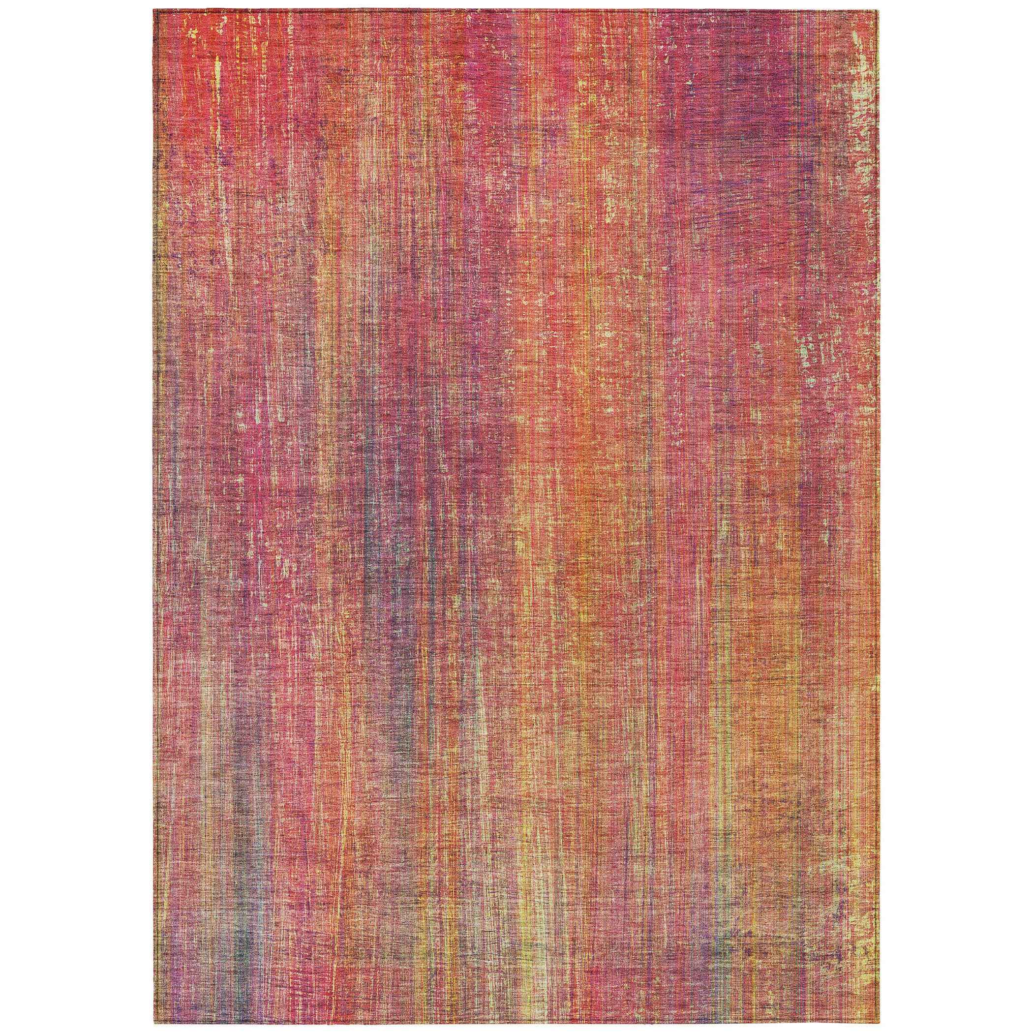 5' X 8' Red and Orange Striped Washable Non Skid Indoor Outdoor Area Rug