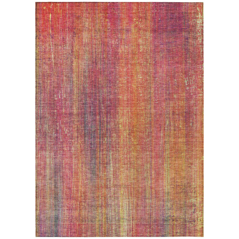 5' X 8' Red and Orange Striped Washable Non Skid Indoor Outdoor Area Rug