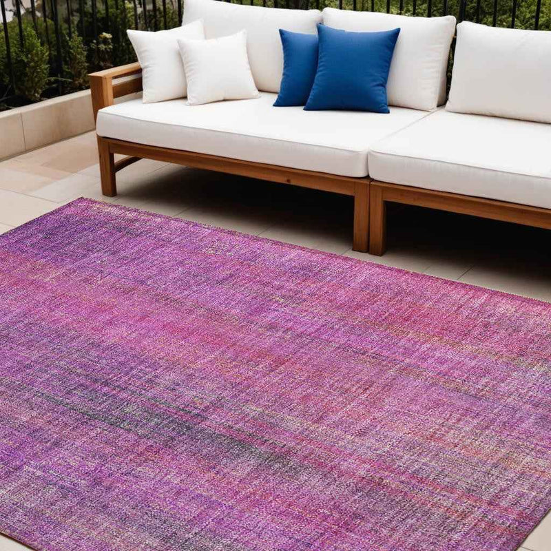 10' X 14' Lilac Striped Washable Non Skid Indoor Outdoor Area Rug