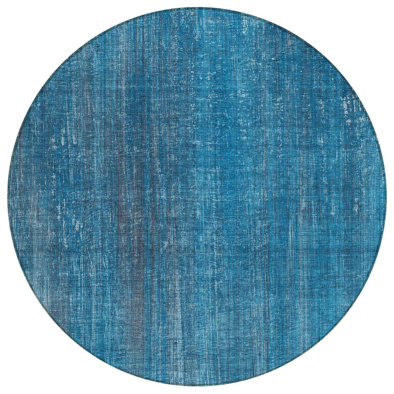8' Round Blue Round Striped Washable Non Skid Indoor Outdoor Area Rug