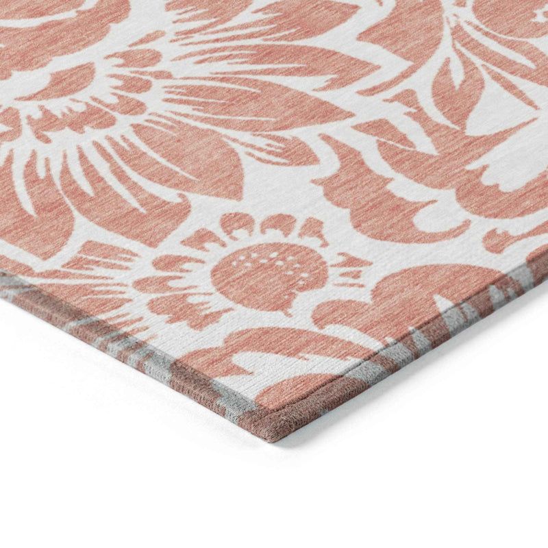 3' X 5' Salmon and Ivory Floral Washable Non Skid Indoor Outdoor Area Rug