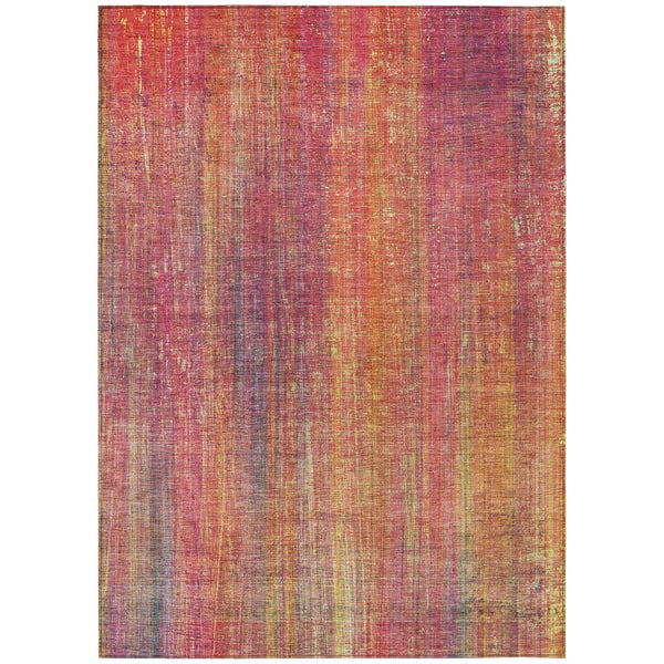 10' X 14' Red and Orange Striped Washable Non Skid Indoor Outdoor Area Rug
