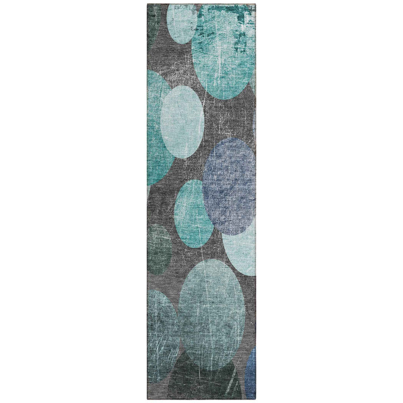 2' X 8' Gray Blue and Purple Abstract Washable Non Skid Indoor Outdoor Runner Rug