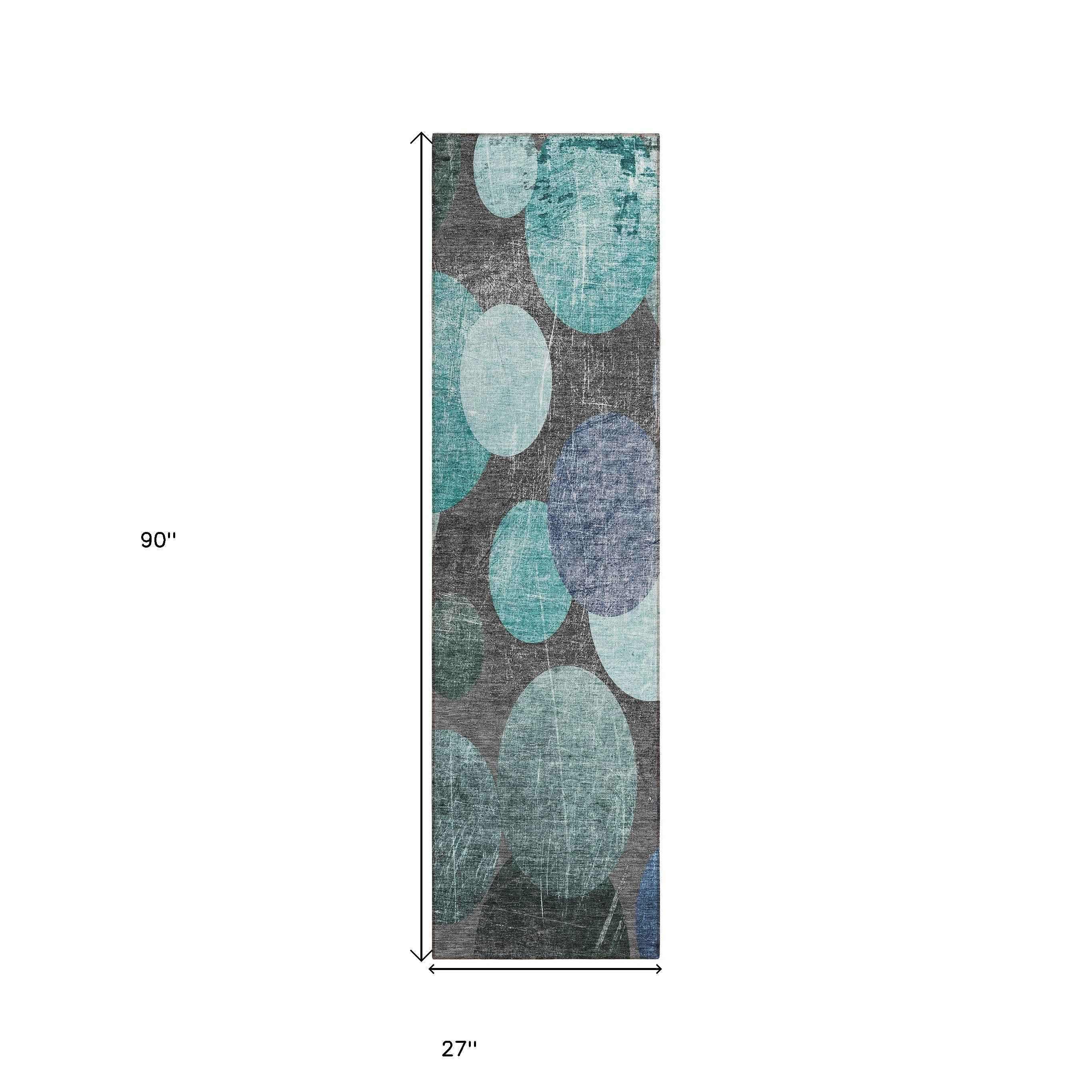 2' X 8' Gray Blue and Purple Abstract Washable Non Skid Indoor Outdoor Runner Rug