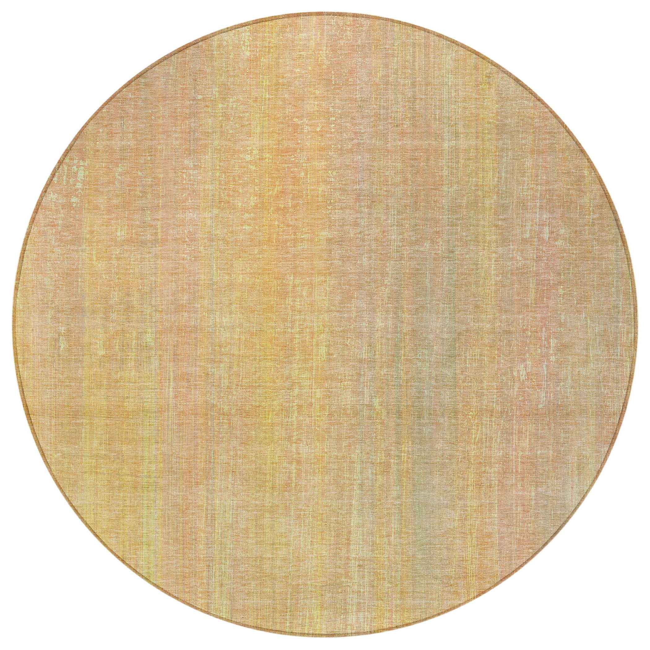 8' Round Yellow and Orange Round Striped Washable Non Skid Indoor Outdoor Area Rug