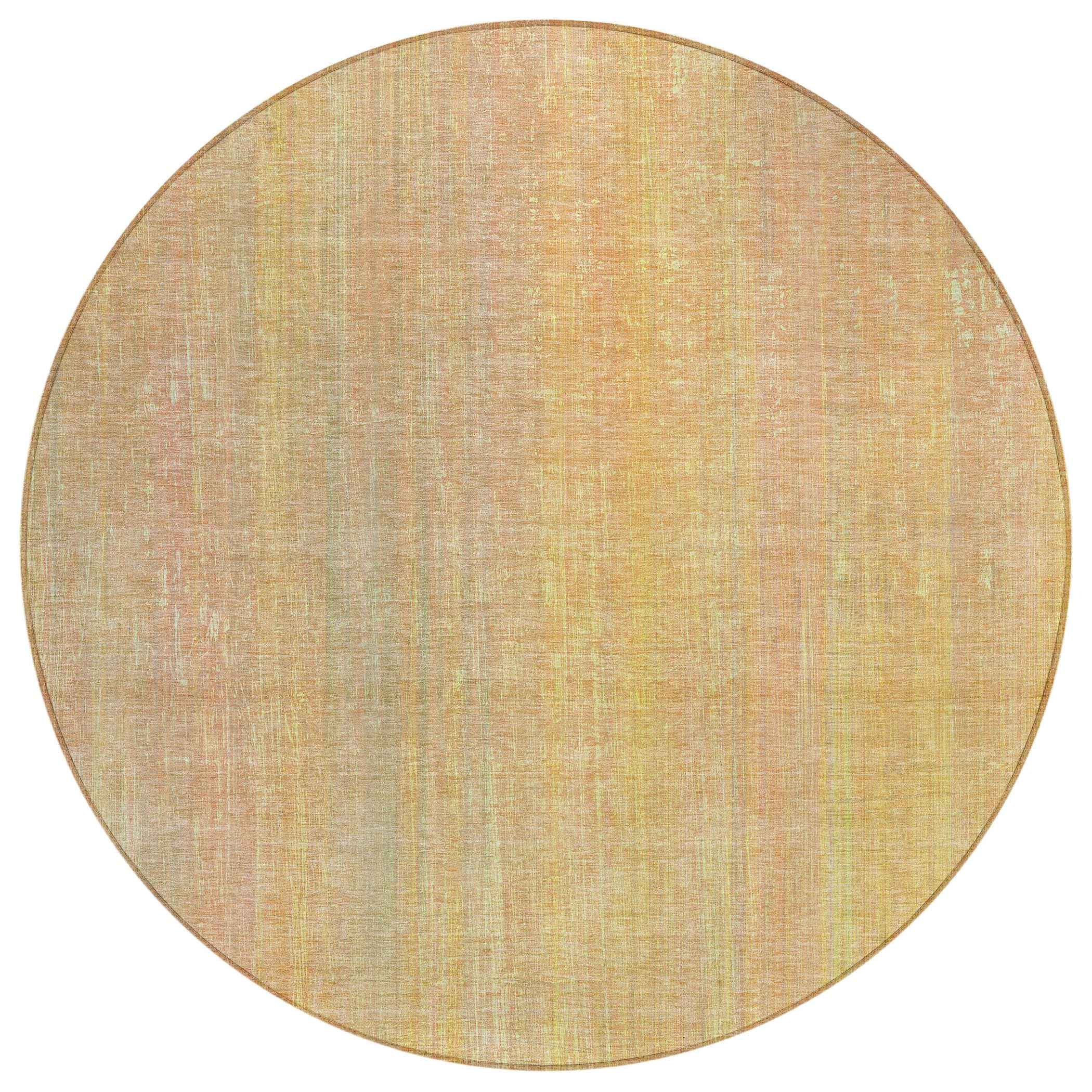 8' Round Yellow and Orange Round Striped Washable Non Skid Indoor Outdoor Area Rug