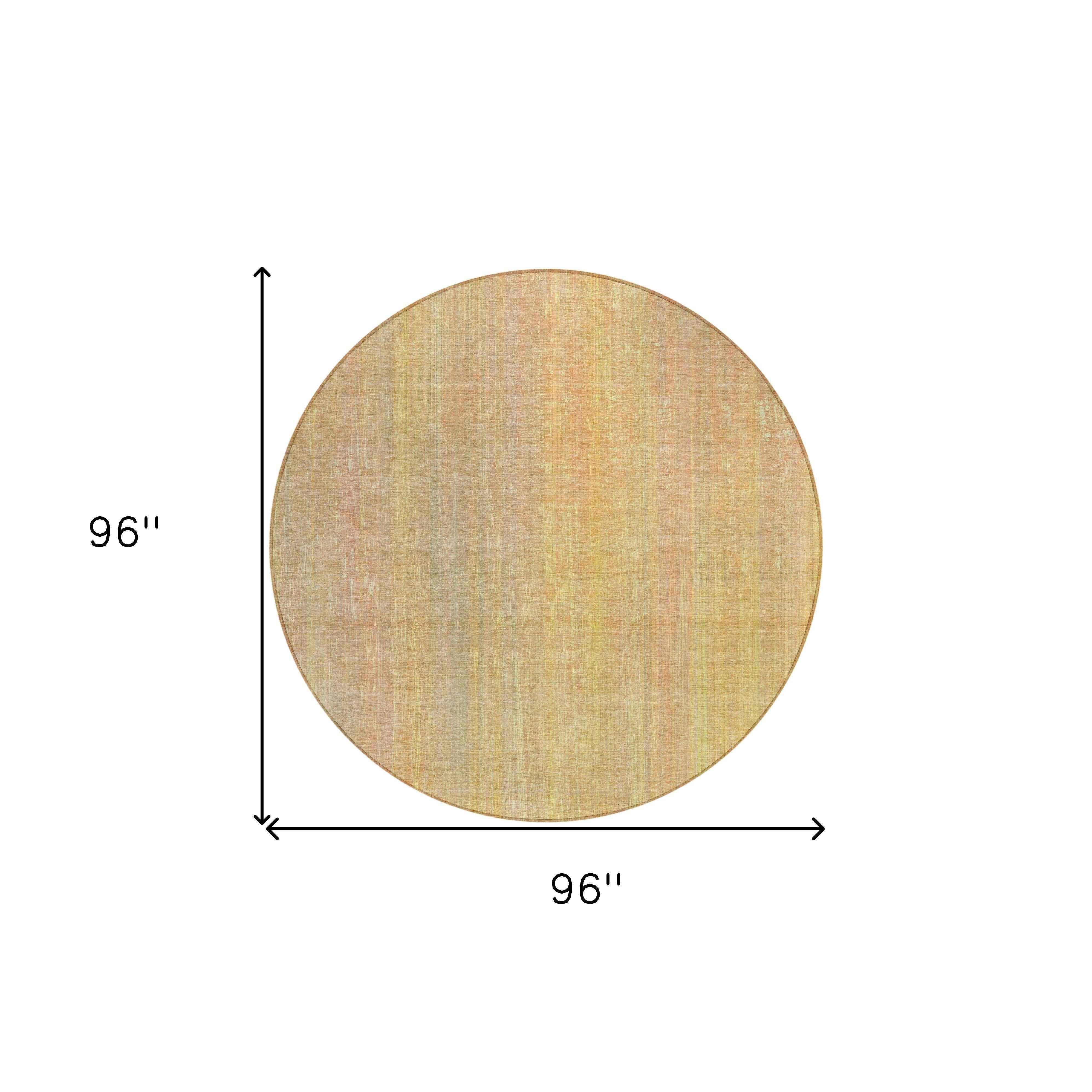 8' Round Yellow and Orange Round Striped Washable Non Skid Indoor Outdoor Area Rug