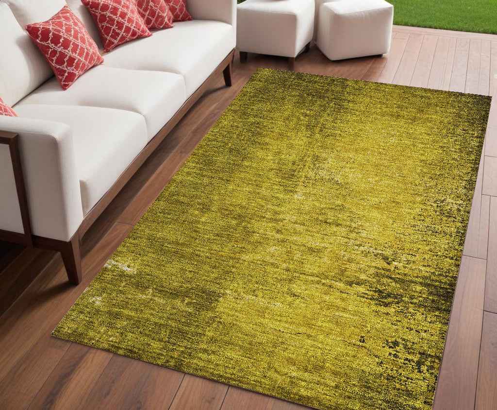5' X 8' Gold Abstract Washable Non Skid Indoor Outdoor Area Rug