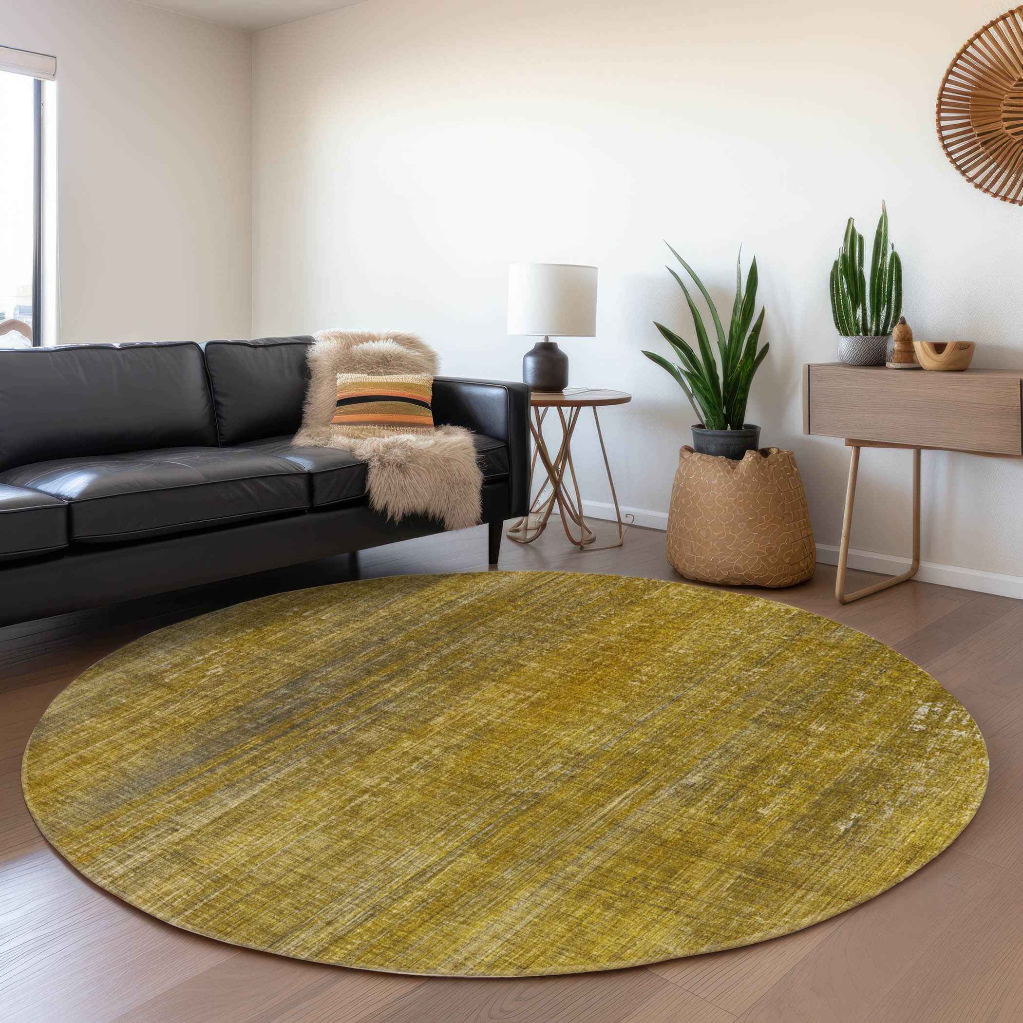 8' Round Chocolate Round Striped Washable Non Skid Indoor Outdoor Area Rug