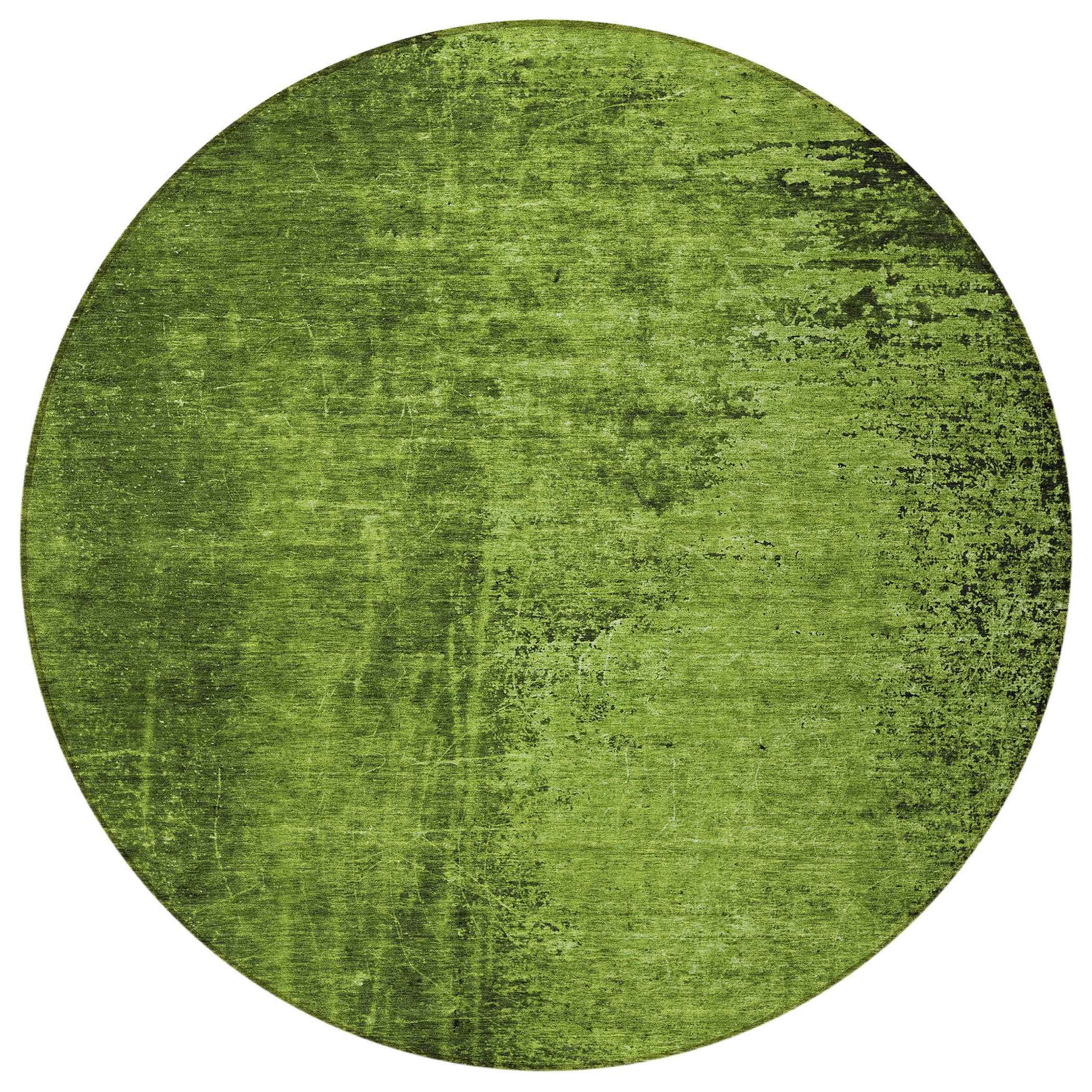 8' Round Green Round Abstract Washable Non Skid Indoor Outdoor Area Rug