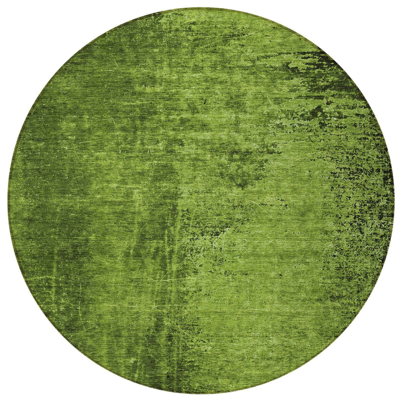 8' Round Green Round Abstract Washable Non Skid Indoor Outdoor Area Rug