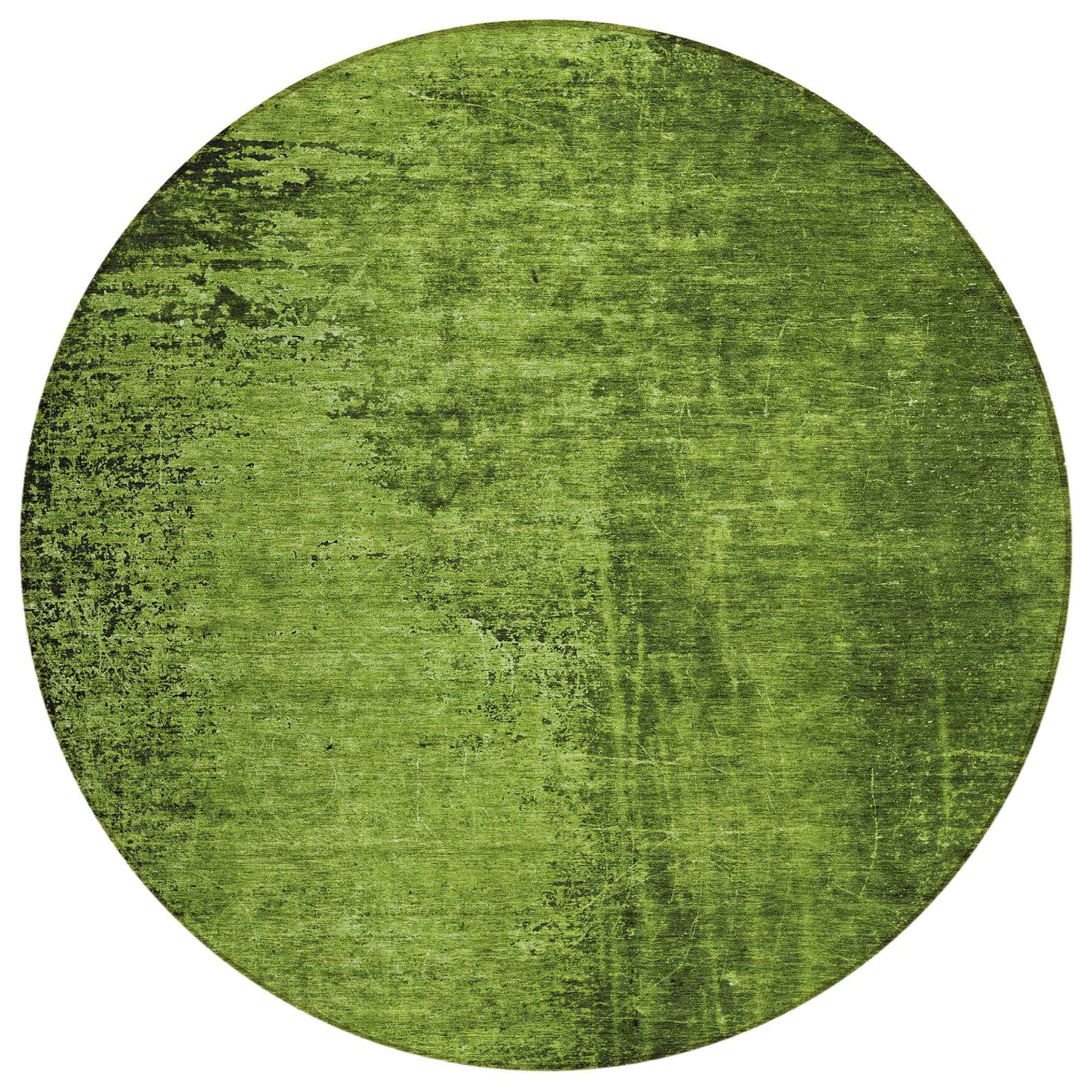 8' Round Green Round Abstract Washable Non Skid Indoor Outdoor Area Rug