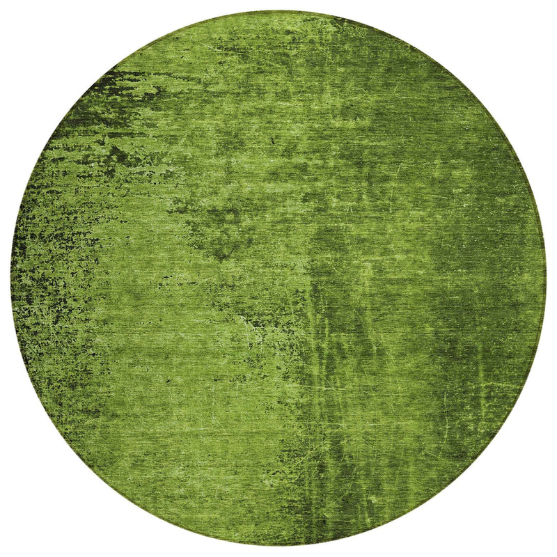 8' Round Green Round Abstract Washable Non Skid Indoor Outdoor Area Rug