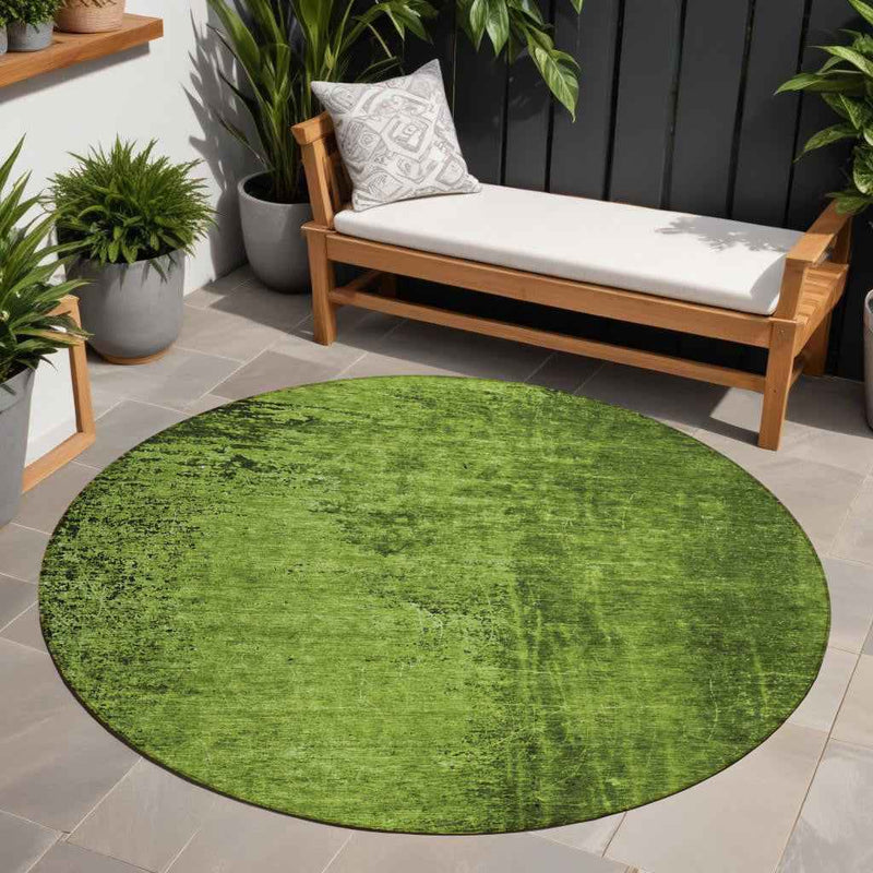 8' Round Green Round Abstract Washable Non Skid Indoor Outdoor Area Rug