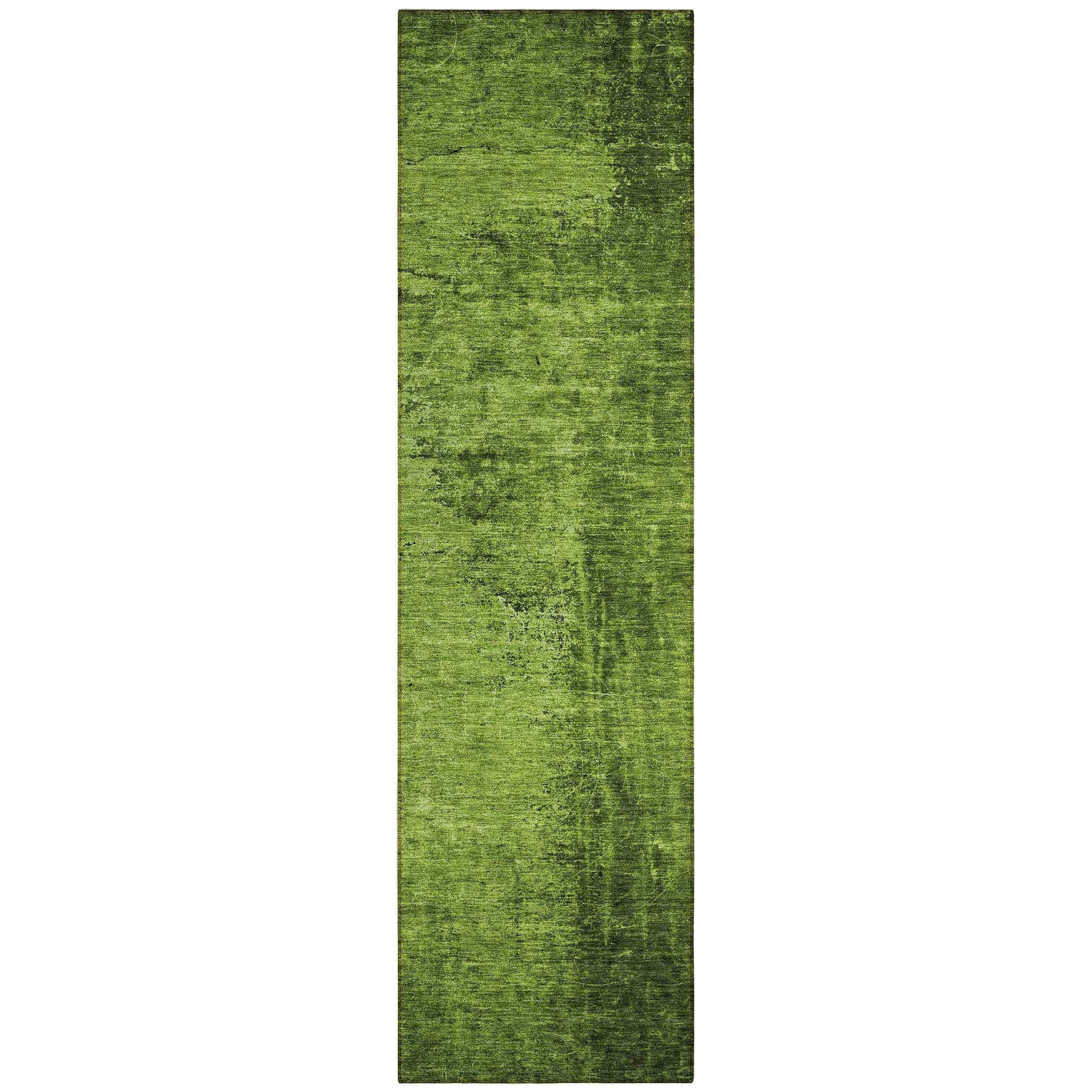 8' Runner Green Abstract Washable Non Skid Indoor Outdoor Runner Rug