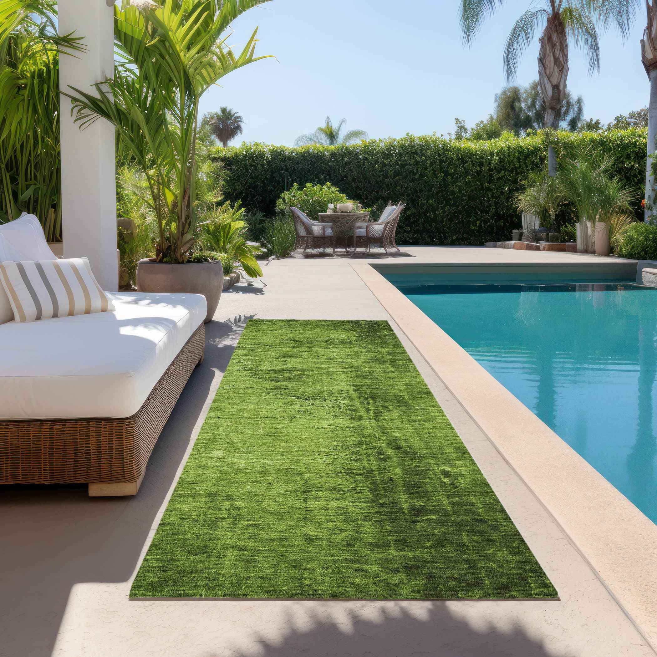 8' Runner Green Abstract Washable Non Skid Indoor Outdoor Runner Rug