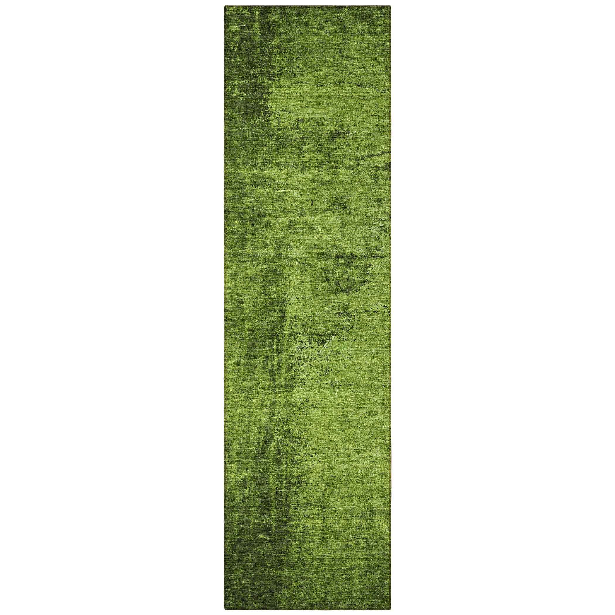 8' Runner Green Abstract Washable Non Skid Indoor Outdoor Runner Rug