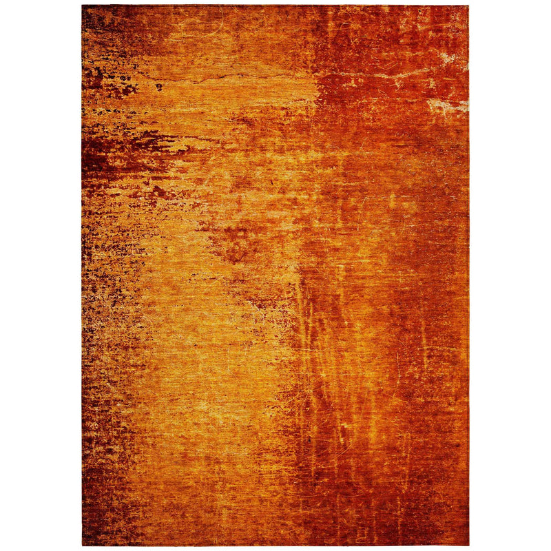 5' X 8' Orange Abstract Washable Non Skid Indoor Outdoor Area Rug