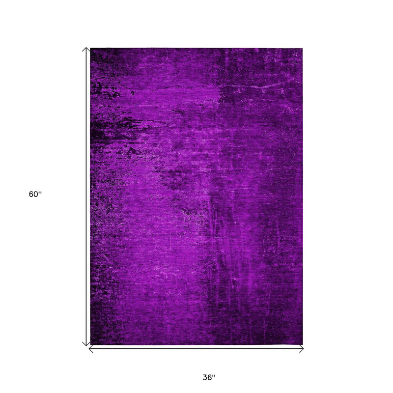3' X 5' Purple Abstract Washable Non Skid Indoor Outdoor Area Rug