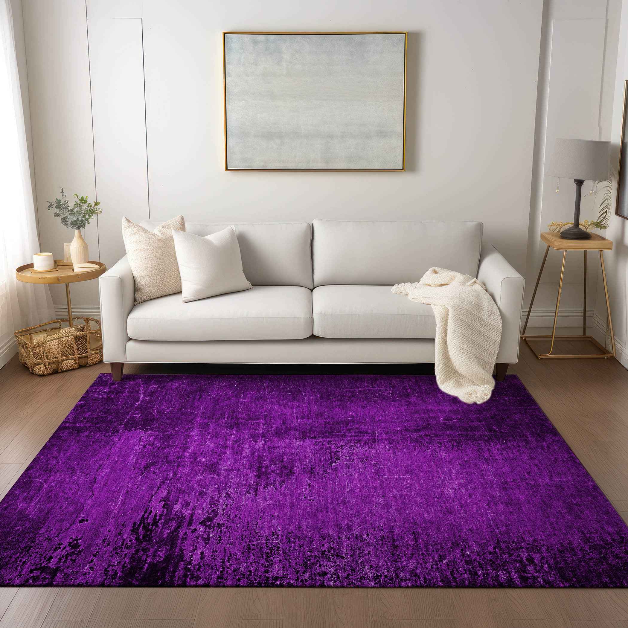 3' X 5' Purple Abstract Washable Non Skid Indoor Outdoor Area Rug