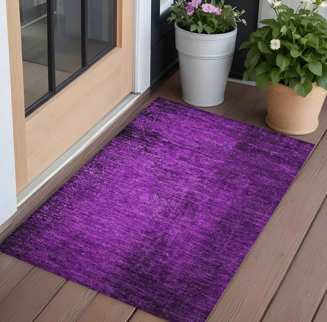 3' X 5' Purple Abstract Washable Non Skid Indoor Outdoor Area Rug